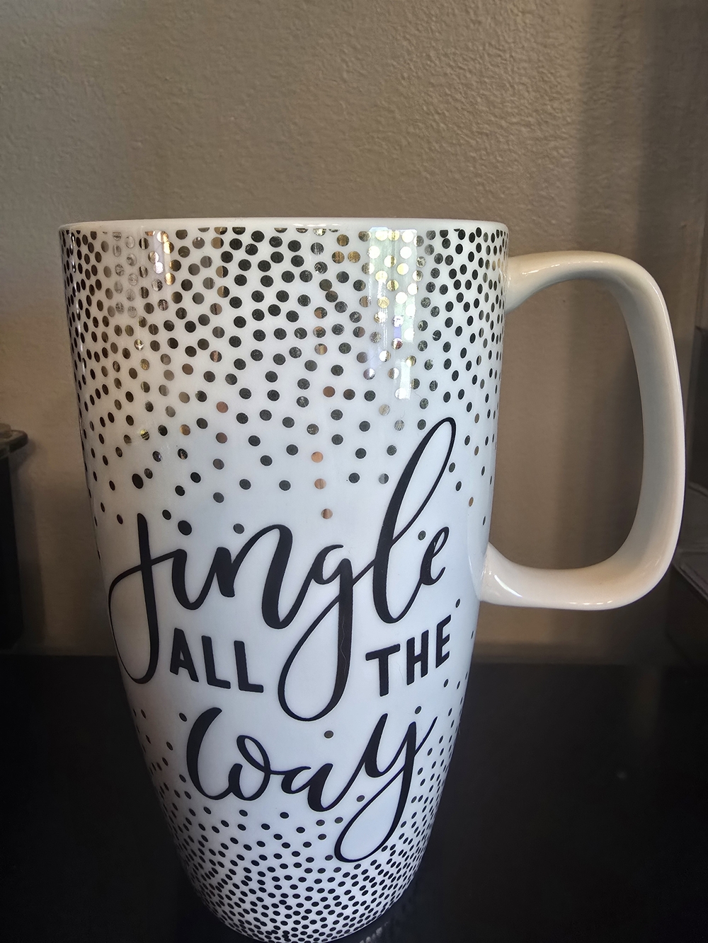 Jingle All The Way White Ceramic Holiday Mug with Gold Accent
